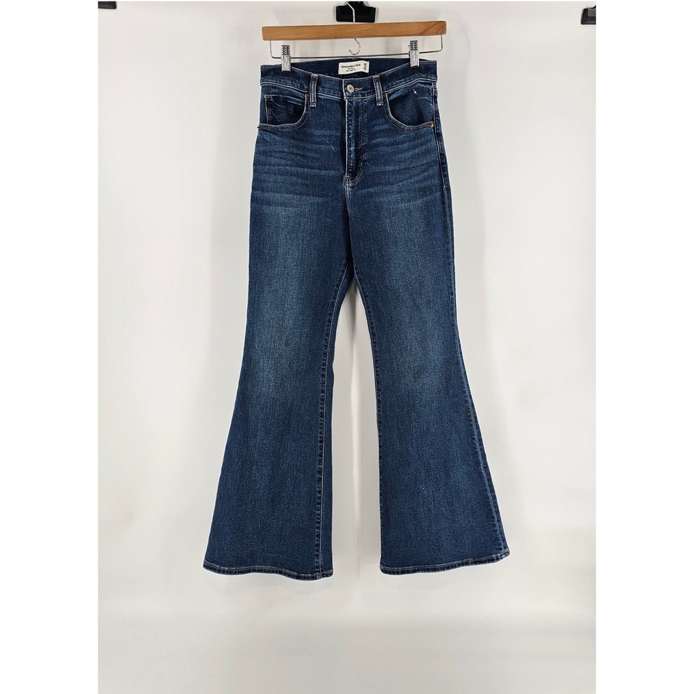 Abercrombie & Fitch Flare Ultra High Rise Jeans Women 28/6s Dark Blue Boho Retro